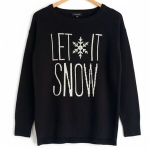 Verve Ami Let It Snow Holiday Sweater Snowflake Christmas Pullover Black Small